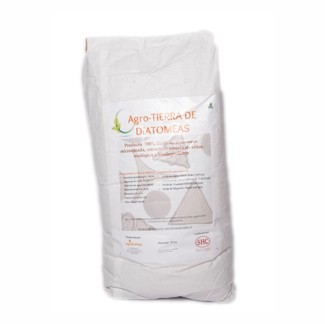 Saco de Tierra de Diatomeas ecológica en polvo micronizado de 20 kg, ideal para control físico de plagas y absorción de humedad