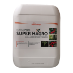 Garrafa de SuperMagro. Fertilizante orgánico‑mineral fermentado con calcio, magnesio y ácidos húmicos y fúlvicos