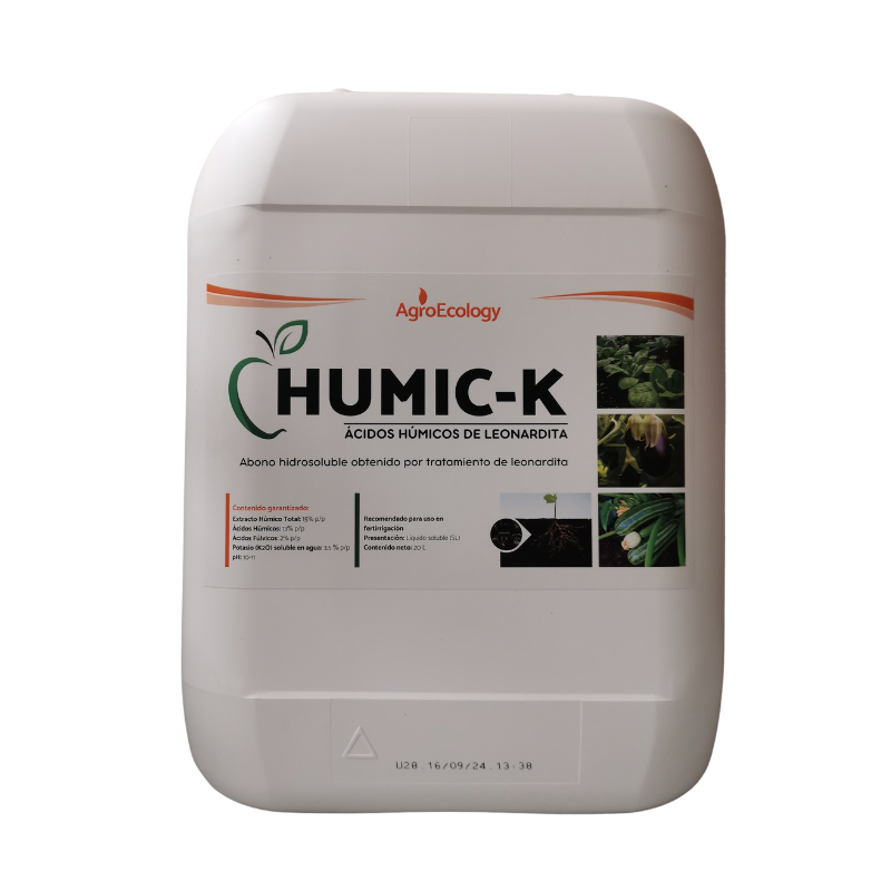 Garrafa de Humic-k. Fertilizante líquido de humato de potasio con ácidos húmicos y fúlvicos