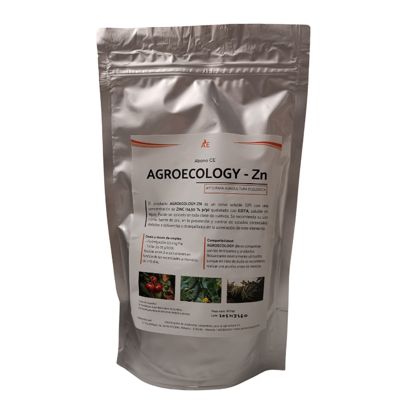 AgroEcology-Zinc fertilizante ecológico en polvo soluble con zinc quelatado EDTA para corregir carencias nutricionales en cultivos hortícolas y frutales