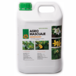 Botella de Agromascuaje, estimulante de floración, destacado por mejorar la fecundación y el cuajado en cultivos diversos.
